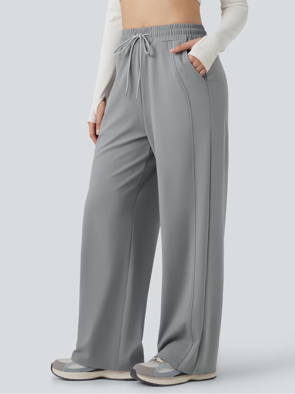 FLX Wide-Leg Drawstring Track Pants in Gray